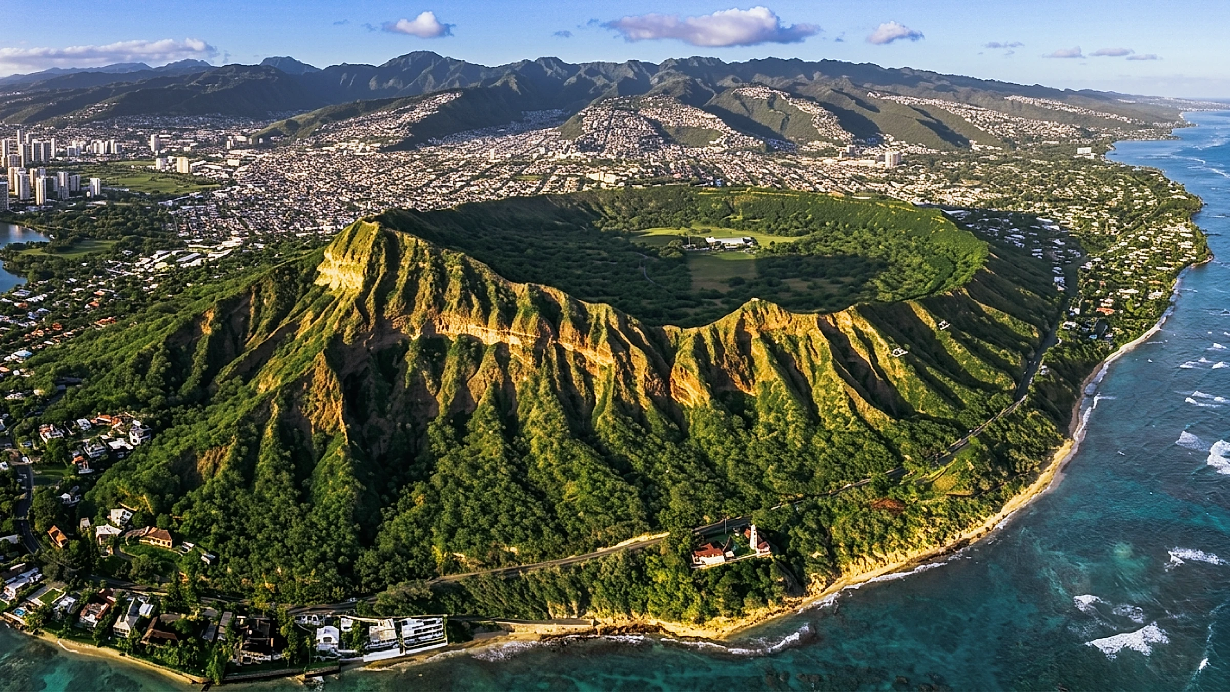 Aerial view of Diamond Head crater on O'ahu